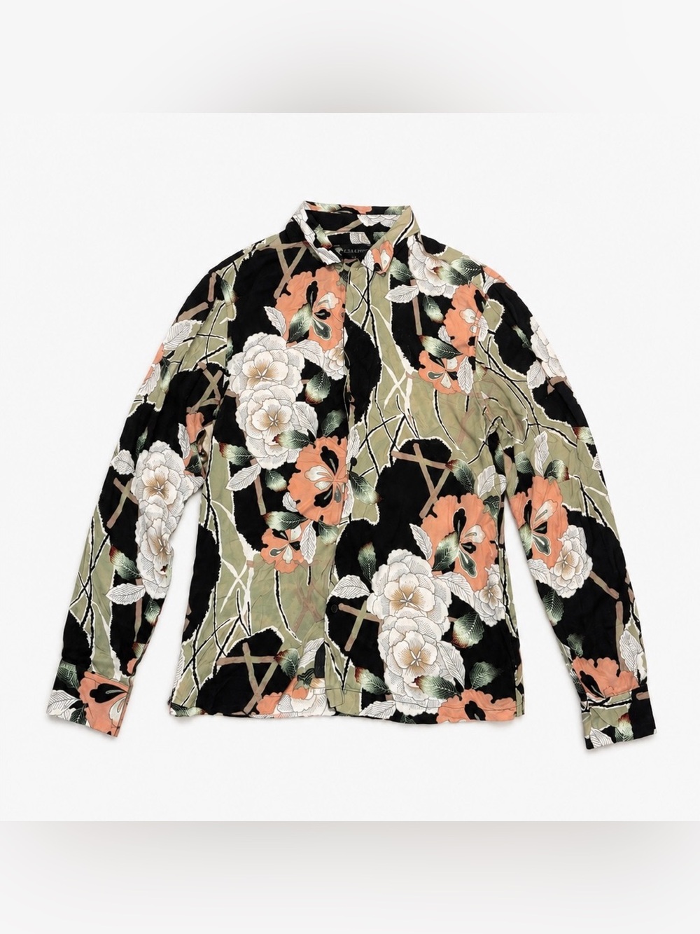 All Saints Black Floral Button-Down Shirt